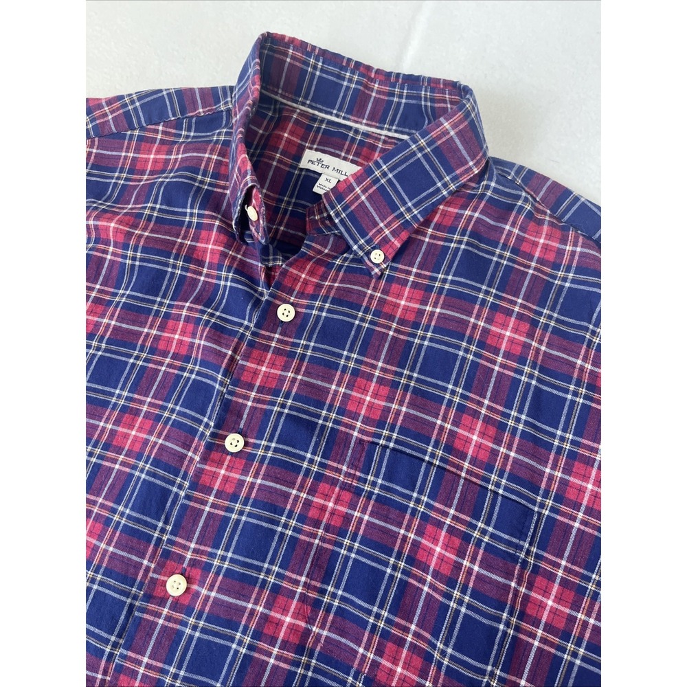 Peter Millar Scripps Autumn Sport Shirt Mens XL Red Blue Plaid Button Down
